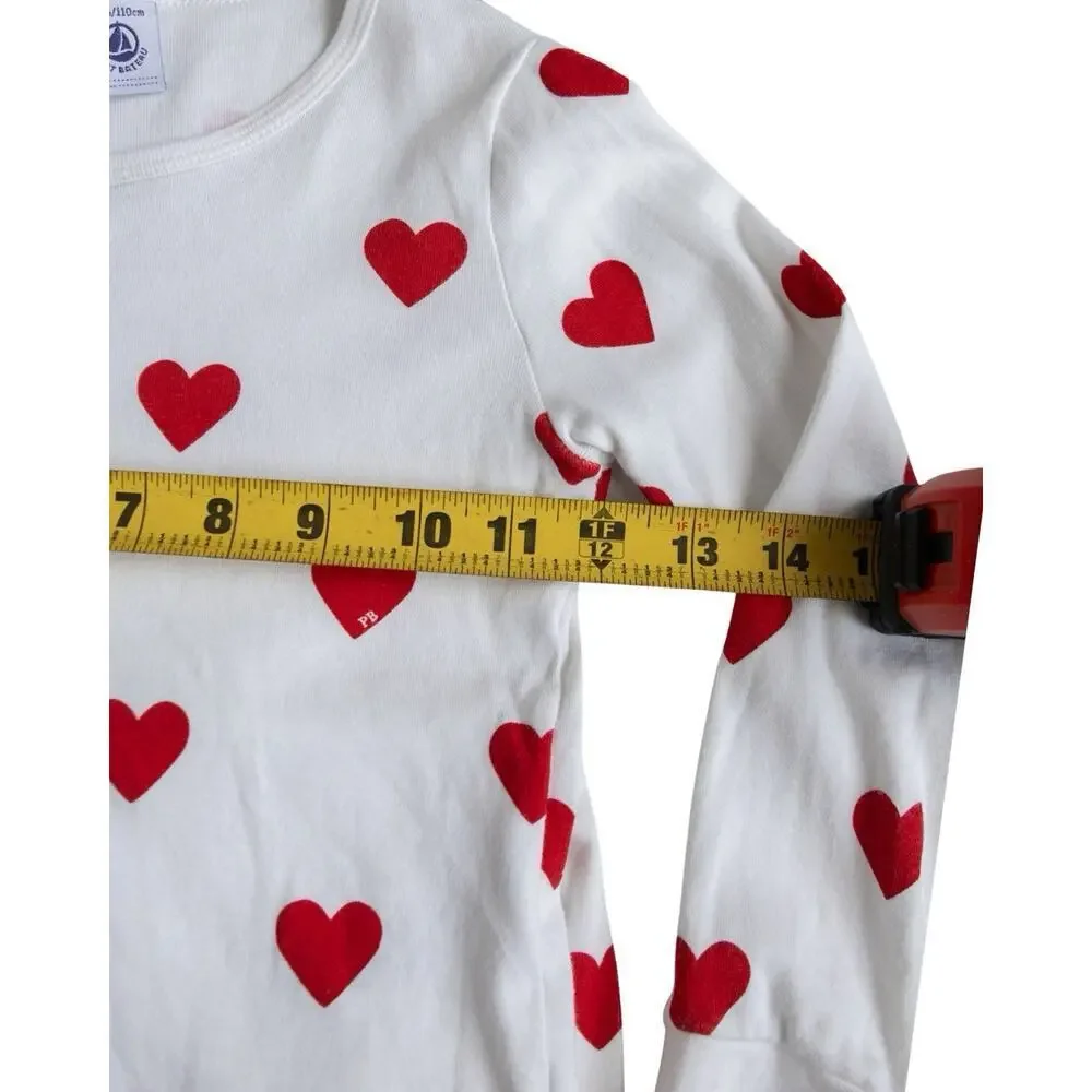 Petit Bateau Heart Sleepwear Red White Girls 5T Valentine’s Pajama Set